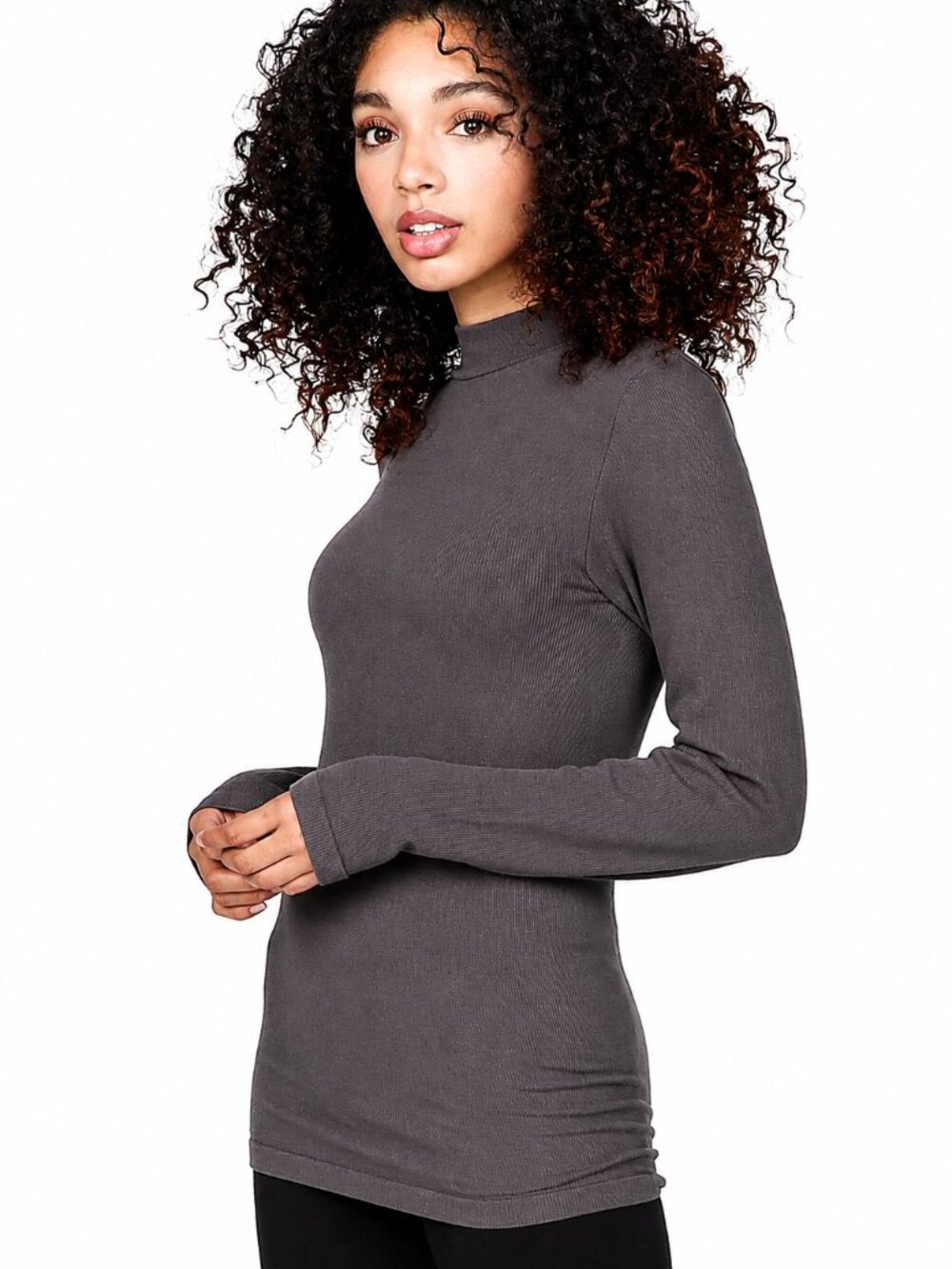 M. Rena Warm Ribbed Turtle Neck Long Sleeve Pullover Casual Tee Top. One Size - Picture 5 of 10
